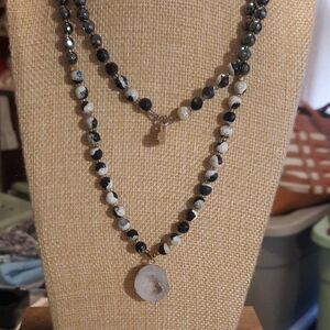 Chic Black and White Beaded Necklace